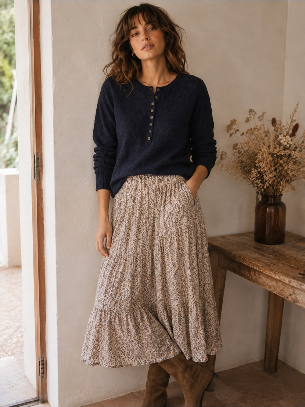 Sézane Zoe 100% Merino Wool Fancy Knit Button Front Jumper Sweater Navy XS